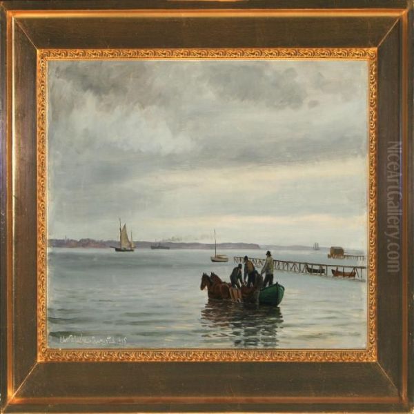 Fishermen Unloading The Catch Oil Painting by Christian Vigilius Blache