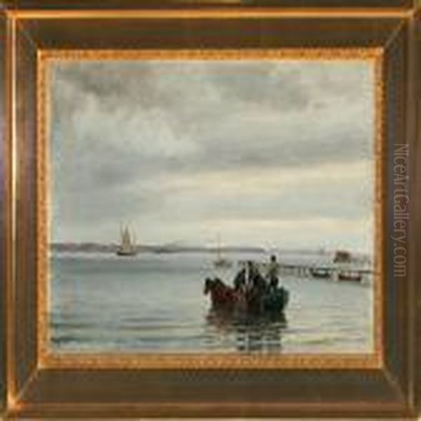 Fishermen Unloading The Cath Oil Painting by Christian Vigilius Blache