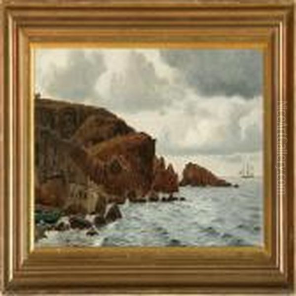 Coastal Scene From Kullen With An Artist At His Easel Oil Painting by Christian Vigilius Blache