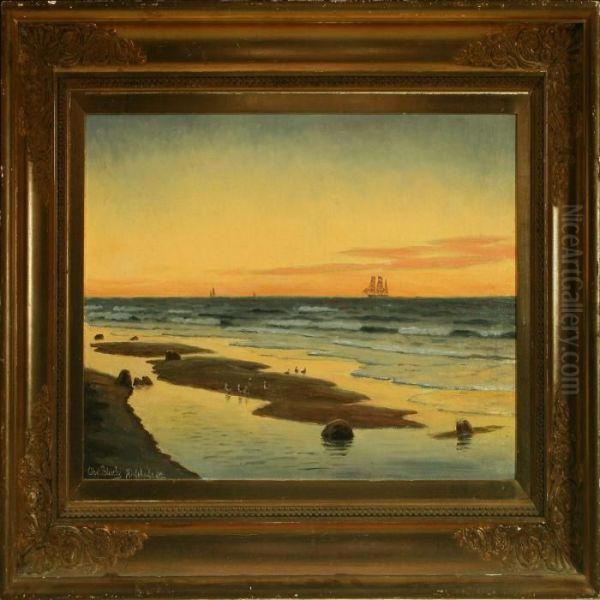 Sunset At The Seaside Oil Painting by Christian Vigilius Blache