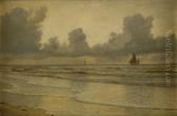 Kustvy Med Segelbatar Oil Painting by Christian Vigilius Blache