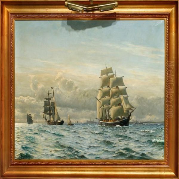 Marine Med Adskillige Skibe Ud For Kronborg Oil Painting by Christian Vigilius Blache