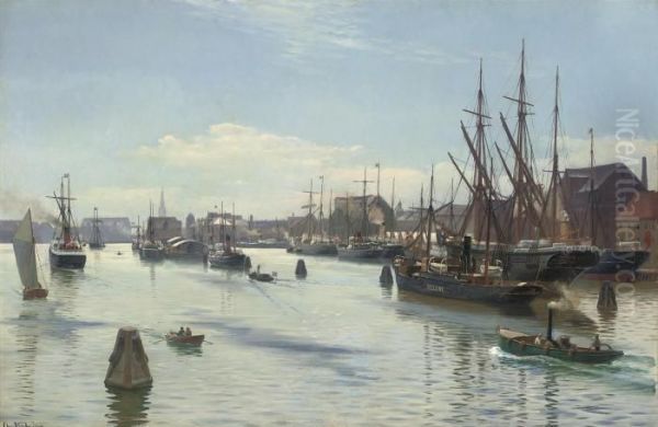 Copenhagen Harbour Oil Painting by Christian Vigilius Blache