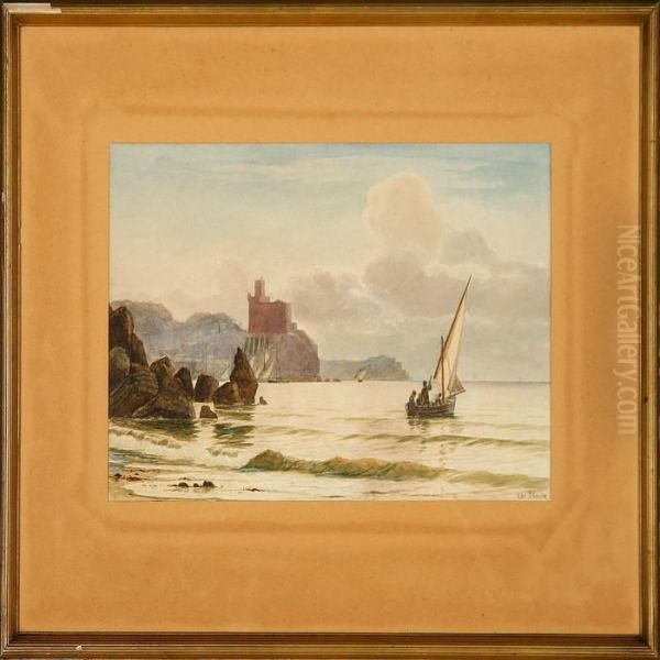 Italian Coastal Scenery Oil Painting by Christian Vigilius Blache