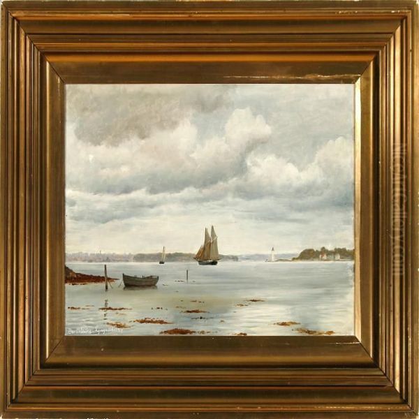 Sailing Ships At Lyngs Odde In Lillebaelt Oil Painting by Christian Vigilius Blache