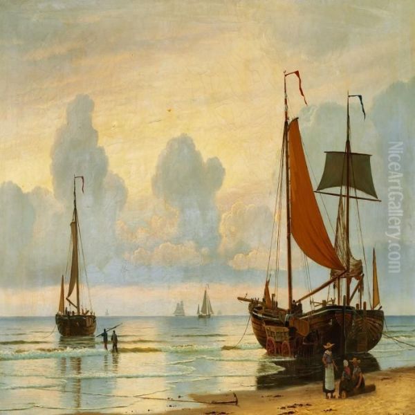 View Of A Beach In Brittany Oil Painting by Christian Vigilius Blache