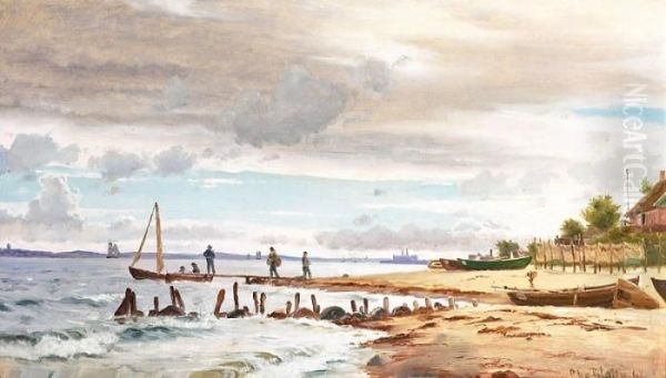 Coastal Scenery From Hellebaek. Signed Chr. Blache 68 Oil Painting by Christian Vigilius Blache