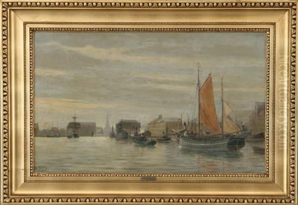 The Port Of Copenhagen With Ships Oil Painting by Christian Vigilius Blache