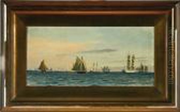 Marine With Several Sailing Ships In The Great Sound, Denmark Oil Painting by Christian Vigilius Blache