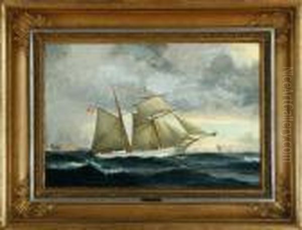 A Ship Portrait Of The Danish Top Sail Schooner Kaerteminde Oil Painting by Christian Vigilius Blache