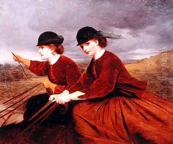 On the Downs Two Ladies Riding Side Saddle Oil Painting by James Hayllar