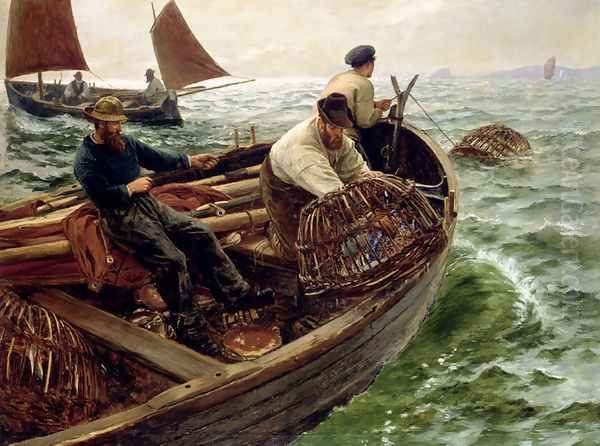 Lands End Crabbers Oil Painting by Charles Napier Hemy