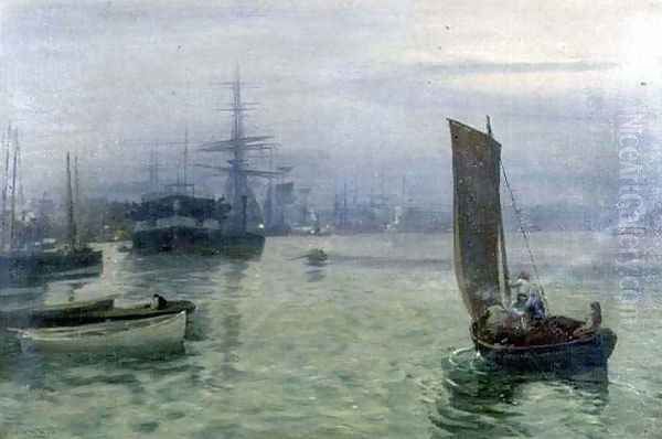 The Last Boat in Oil Painting by Charles Napier Hemy