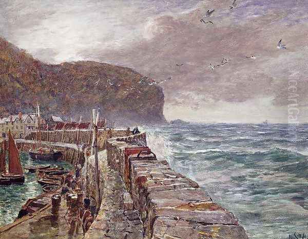 Clovelly Pier Oil Painting by Charles Napier Hemy