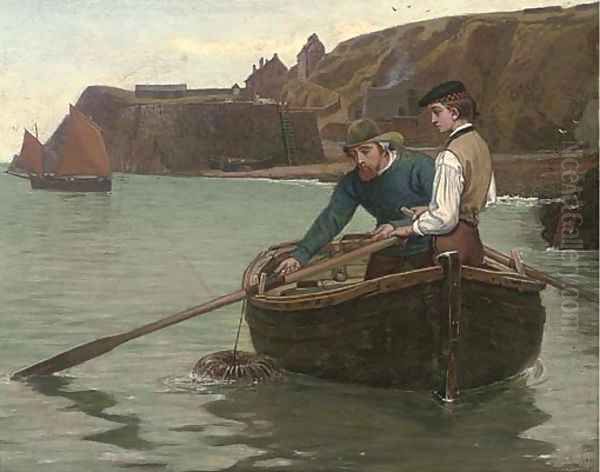 Lobstering Oil Painting by Charles Napier Hemy