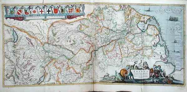 Map of the course of the River Rhine Oil Painting by Hendrik I Hondius