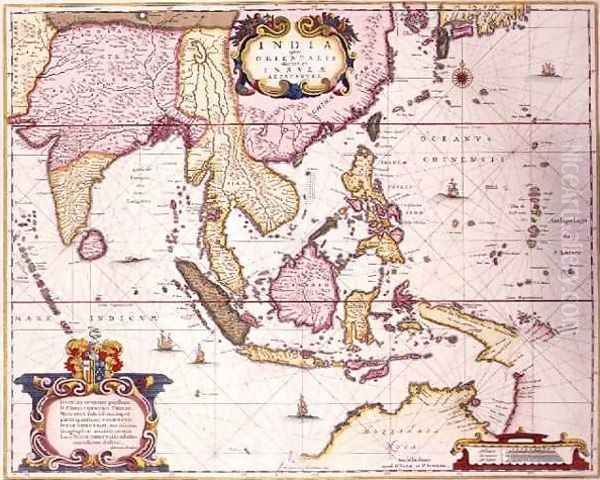 General map extending from India to southern Japan and northern Australia by way of the Indonesian archipelago and the Philippines Oil Painting by Hendrik I Hondius