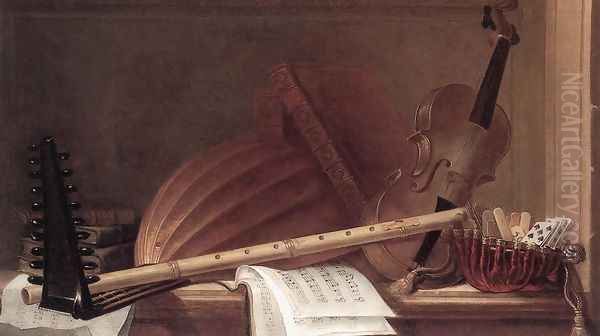 Still-Life of Musical Instruments Oil Painting by Pierre Nicolas Huilliot