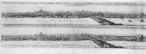 Prospect of London before and after the Great Fire Oil Painting by Wenceslaus Hollar