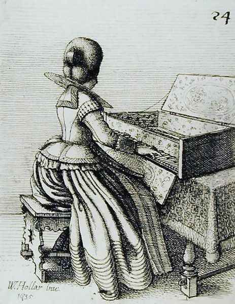 Woman Playing at a Keyboard Oil Painting by Wenceslaus Hollar