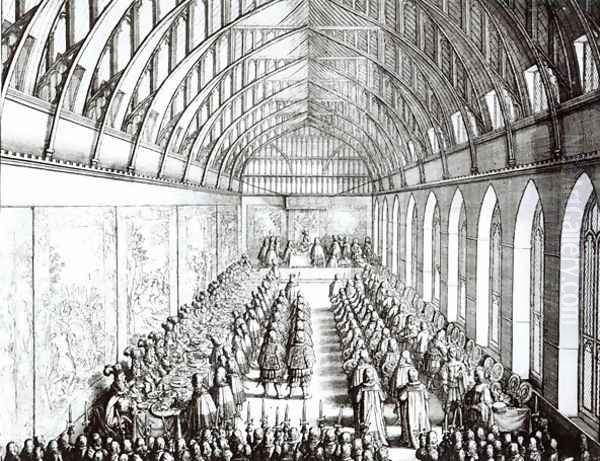 Garter Feast in St Georges Hall Windsor in the time of Charles II Oil Painting by Wenceslaus Hollar