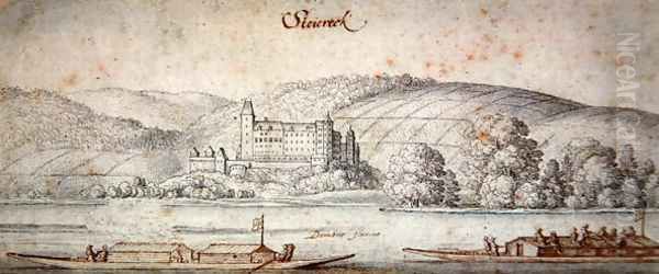 View of Steiereck on the Danube Oil Painting by Wenceslaus Hollar