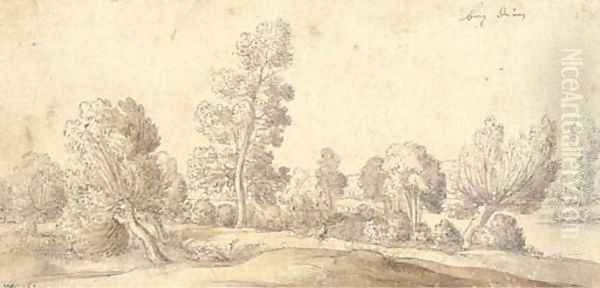 A landscape near Dutren with pollarded willows by a stream Oil Painting by Wenceslaus Hollar