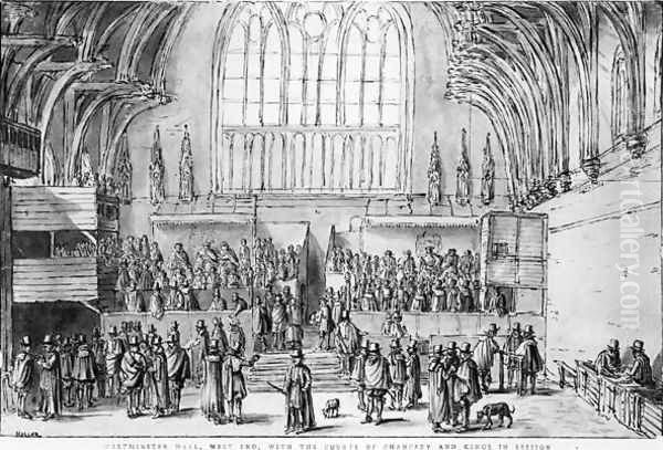 Westminster Hall West End with the Courts of Chancery and Kings in Session Oil Painting by Wenceslaus Hollar