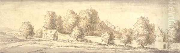 A landscape with trees and a walled park Oil Painting by Wenceslaus Hollar