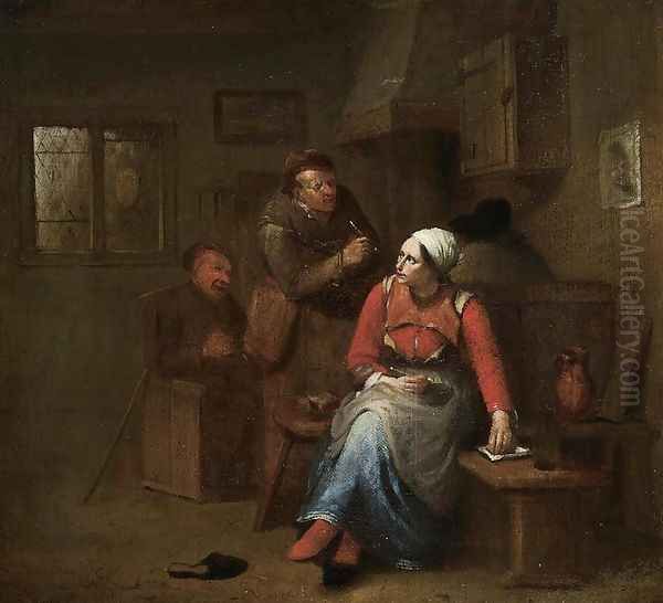 Two Peasants and a Woman in an Inn Oil Painting by Egbert Jaspersz. van, the Elder Heemskerck