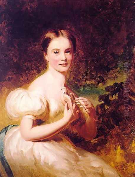 Portrait of a Young Girl with a Dove Oil Painting by George Henry Harlow