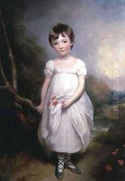 Portrait of a young girl in a white dress Oil Painting by George Henry Harlow