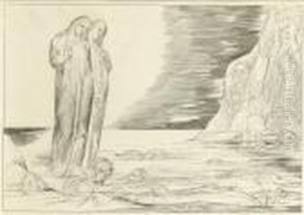 The Circle Of The Traitors: Dante's Foot Striking Bocca Degli Abbate, From Oil Painting by William Blake