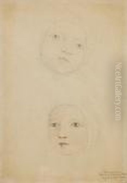 A Study Of Two Babies Head, Possibly A Member Of The Linnell Family Oil Painting by William Blake