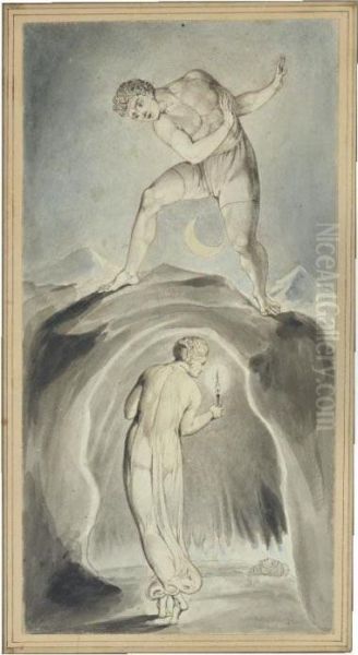 Soul Exploring The Recesses Of The Grave Oil Painting by William Blake