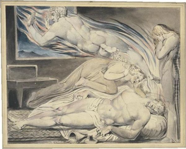 Death Of The Strong Wicked Man Oil Painting by William Blake