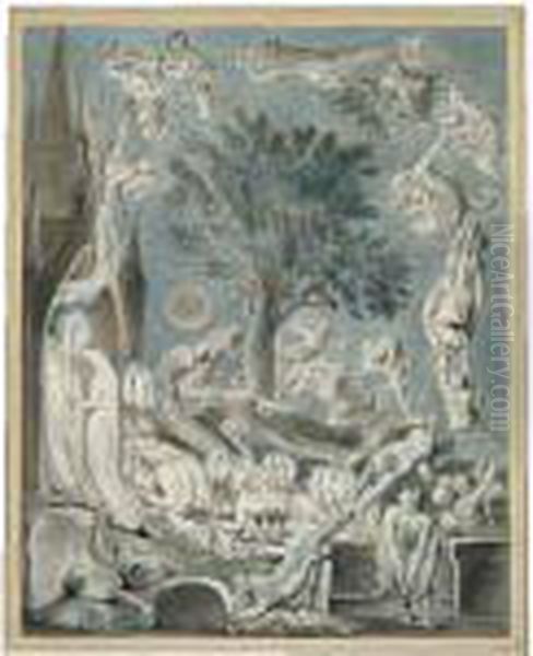 The Gambols Of Ghosts According With Their Affections Previous To The Final Judgement Oil Painting by William Blake