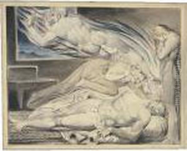 (the Strong Wicked Man Dying) Oil Painting by William Blake