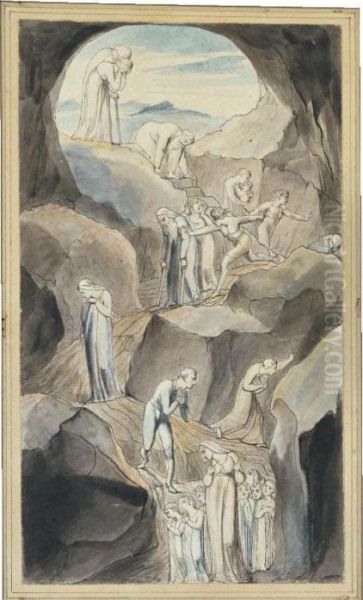 The Descent Of Man Into The Vale Of Death Oil Painting by William Blake