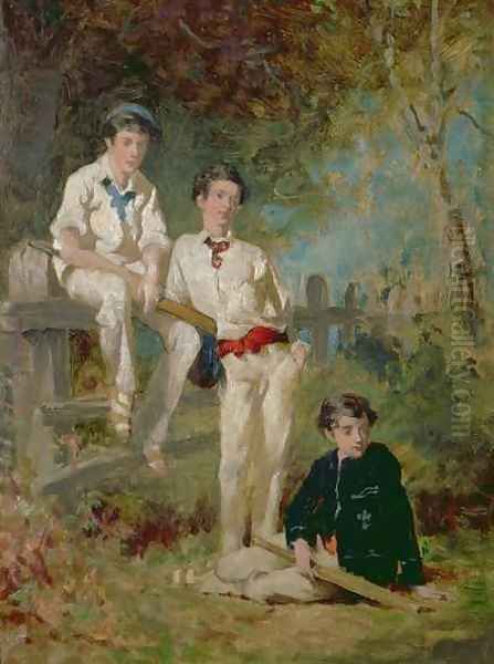 Three Young Cricketers Oil Painting by George Elgar Hicks