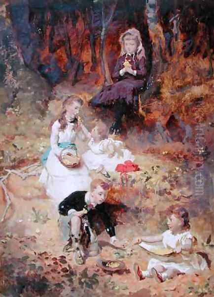 Five Children Playing in the Forest Oil Painting by George Elgar Hicks