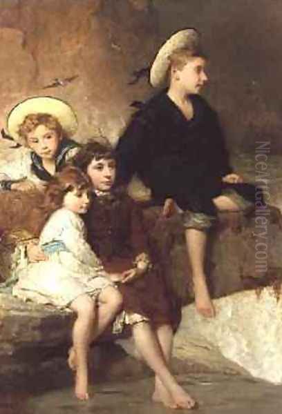 The Children of Sir Hussey Vivian at the Seaside Oil Painting by George Elgar Hicks