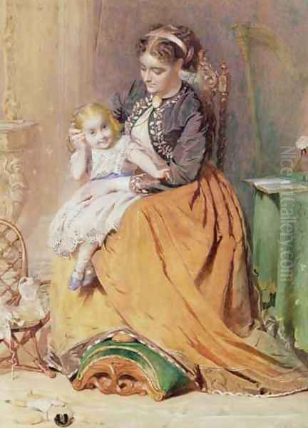 Tick Tick Tick a girl sitting on her mothers lap listening to her gold watch ticking Oil Painting by George Elgar Hicks