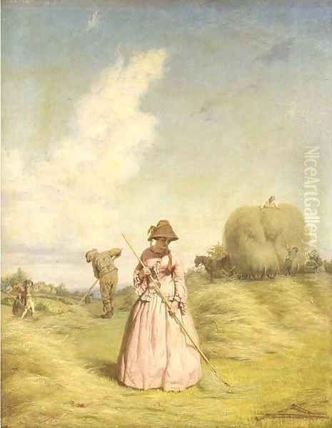 Haymaking Oil Painting by George Elgar Hicks