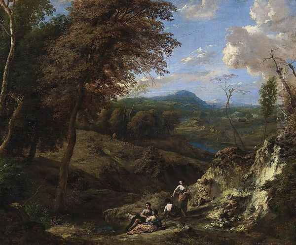 Wooded Hilly Landscape Oil Painting by Cornelis Huysmans