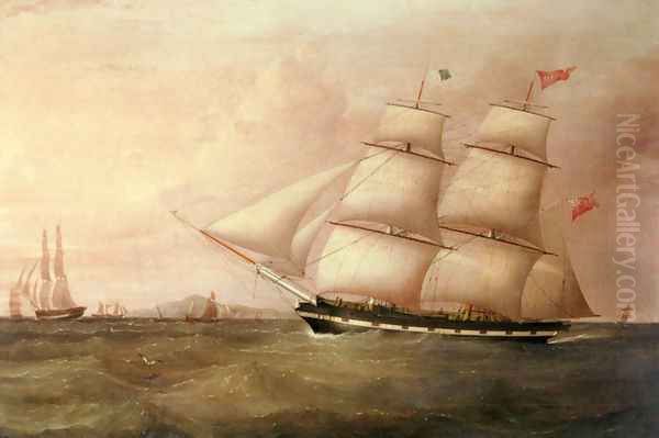 The Brig Rapid Inward Bound For Liverpool Off Point Lynas Oil Painting by Joseph Heard