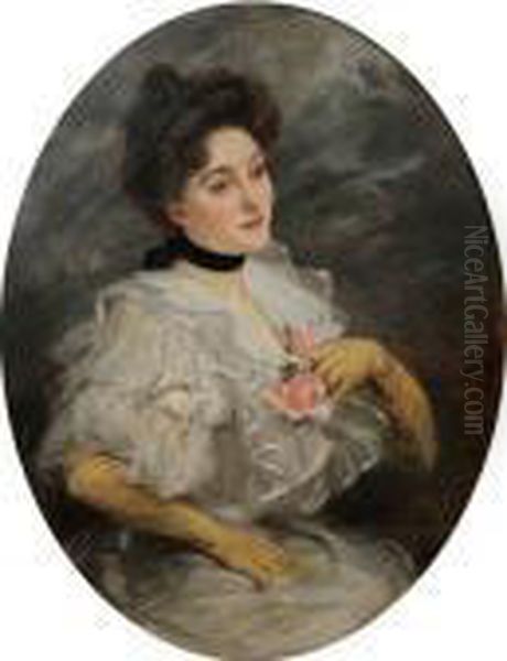 Portrait D'une Elegante A La Belle Epoque Oil Painting by Jacques-Emile Blanche