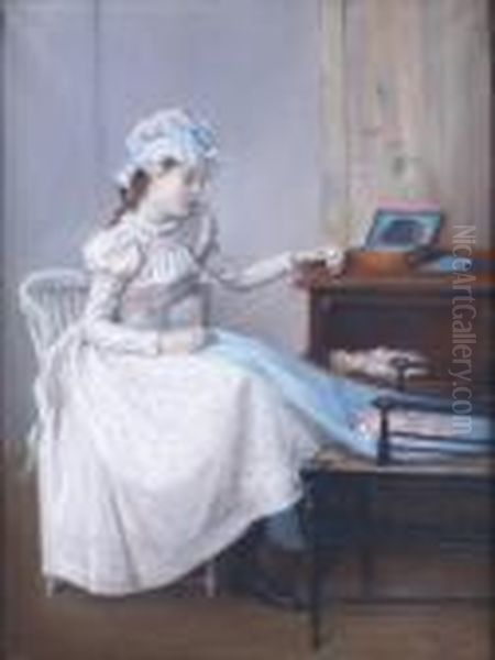 La Jeune Fille A Son Ouvrage Oil Painting by Jacques-Emile Blanche