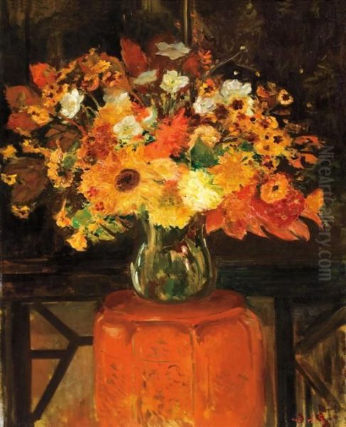 Bouquet De Fleurs Sur Une Table Oil Painting by Jacques-Emile Blanche