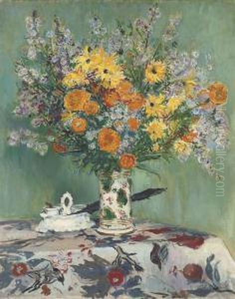 Le Bouquet De Fleurs A L'encrier Oil Painting by Jacques-Emile Blanche